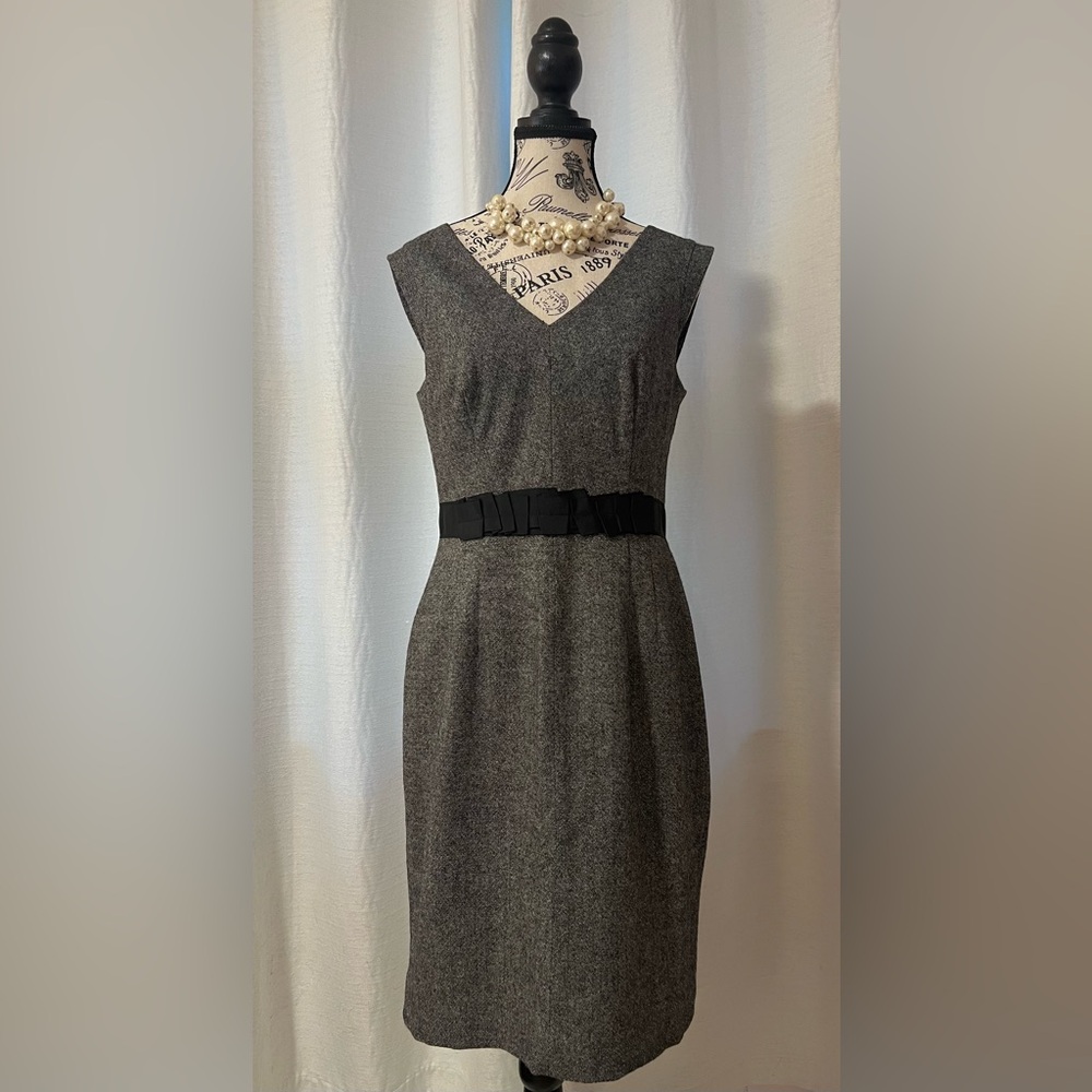 Banana Republic Charcoal Tweed Midi Dress with Black Accent